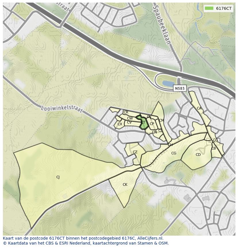 Afbeelding van het postcodegebied 6176 CT op de kaart.