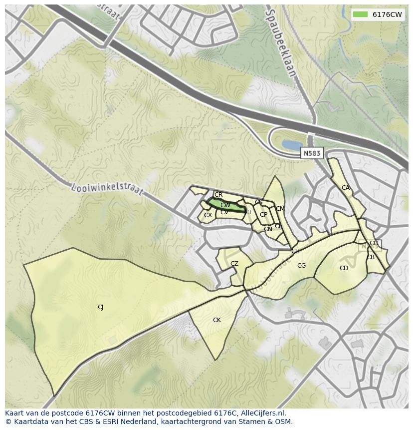 Afbeelding van het postcodegebied 6176 CW op de kaart.