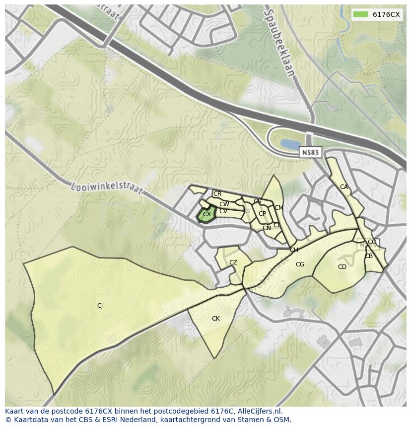 Afbeelding van het postcodegebied 6176 CX op de kaart.