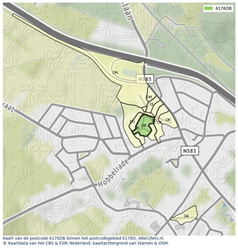 Afbeelding van het postcodegebied 6176 DB op de kaart.