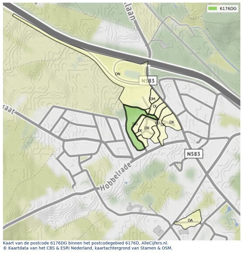 Afbeelding van het postcodegebied 6176 DG op de kaart.