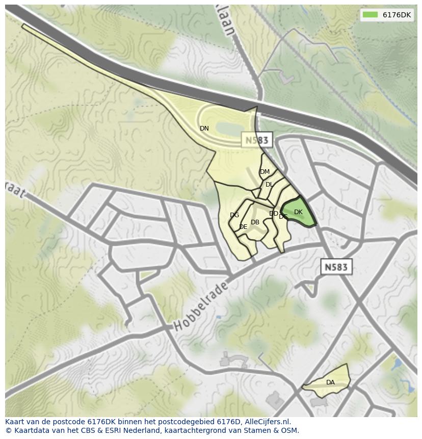 Afbeelding van het postcodegebied 6176 DK op de kaart.