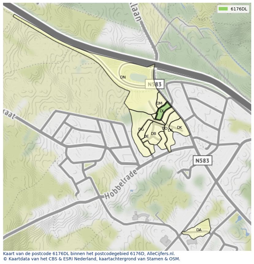 Afbeelding van het postcodegebied 6176 DL op de kaart.