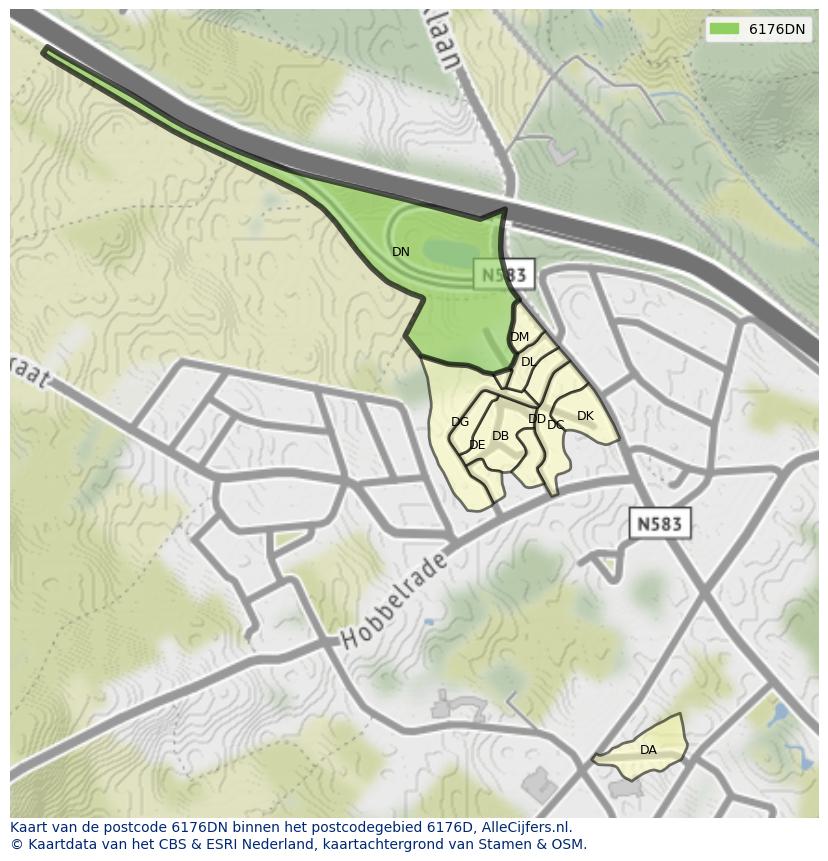 Afbeelding van het postcodegebied 6176 DN op de kaart.