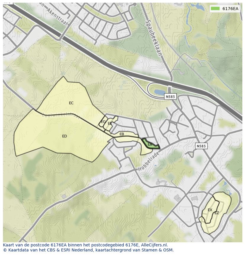 Afbeelding van het postcodegebied 6176 EA op de kaart.