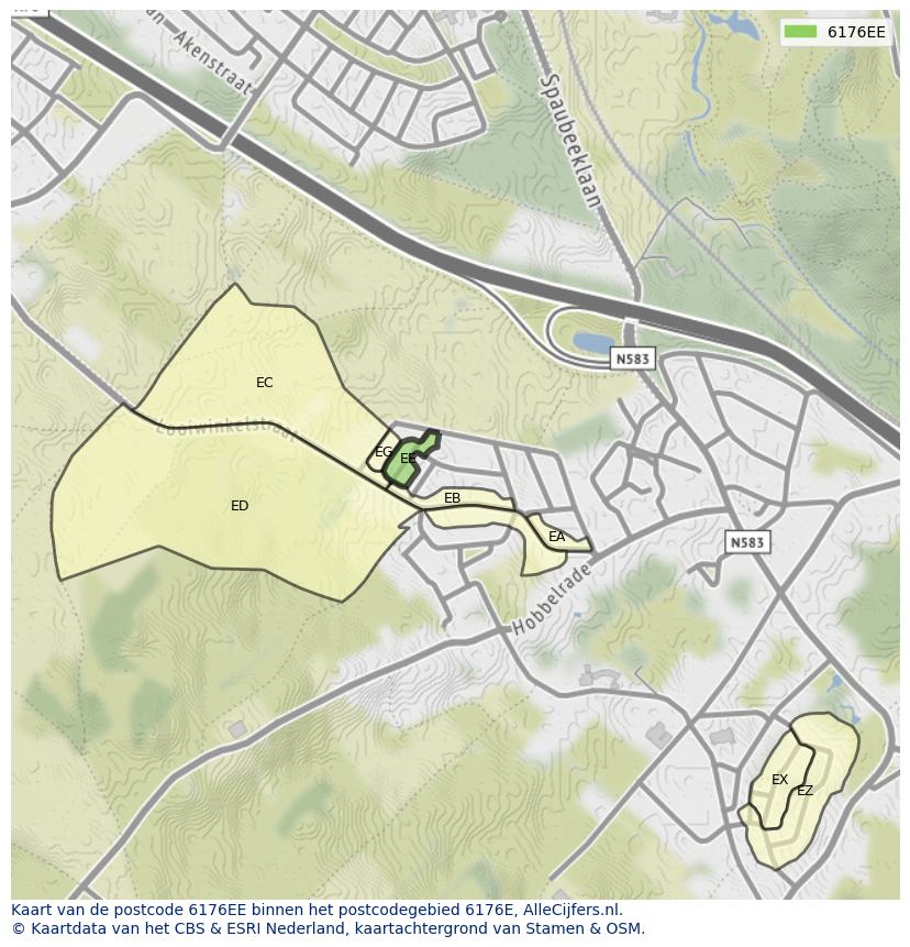 Afbeelding van het postcodegebied 6176 EE op de kaart.