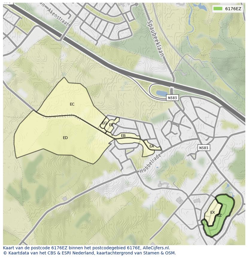 Afbeelding van het postcodegebied 6176 EZ op de kaart.