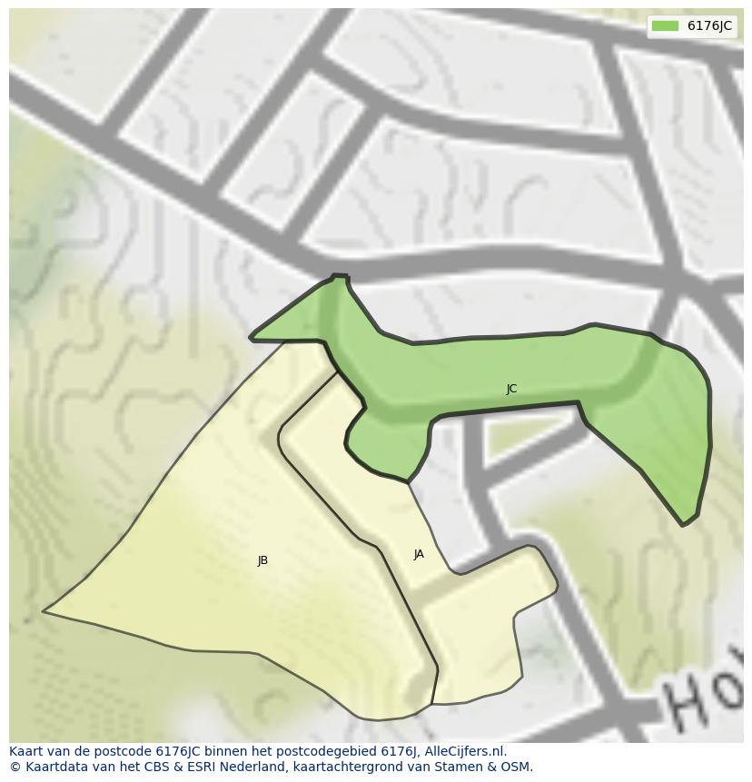 Afbeelding van het postcodegebied 6176 JC op de kaart.