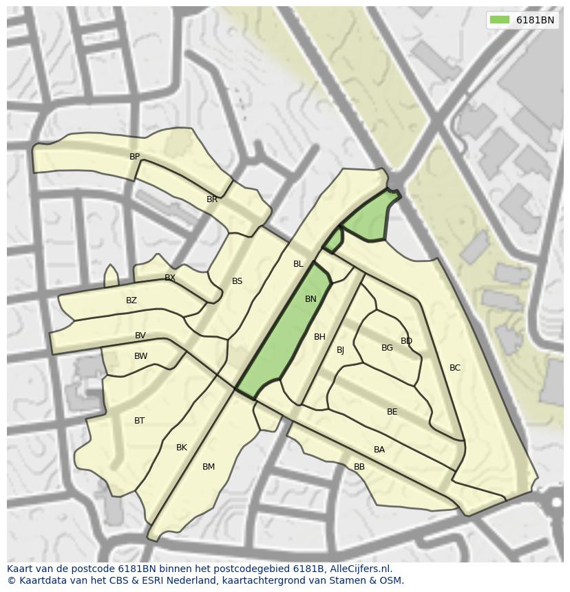 Afbeelding van het postcodegebied 6181 BN op de kaart.