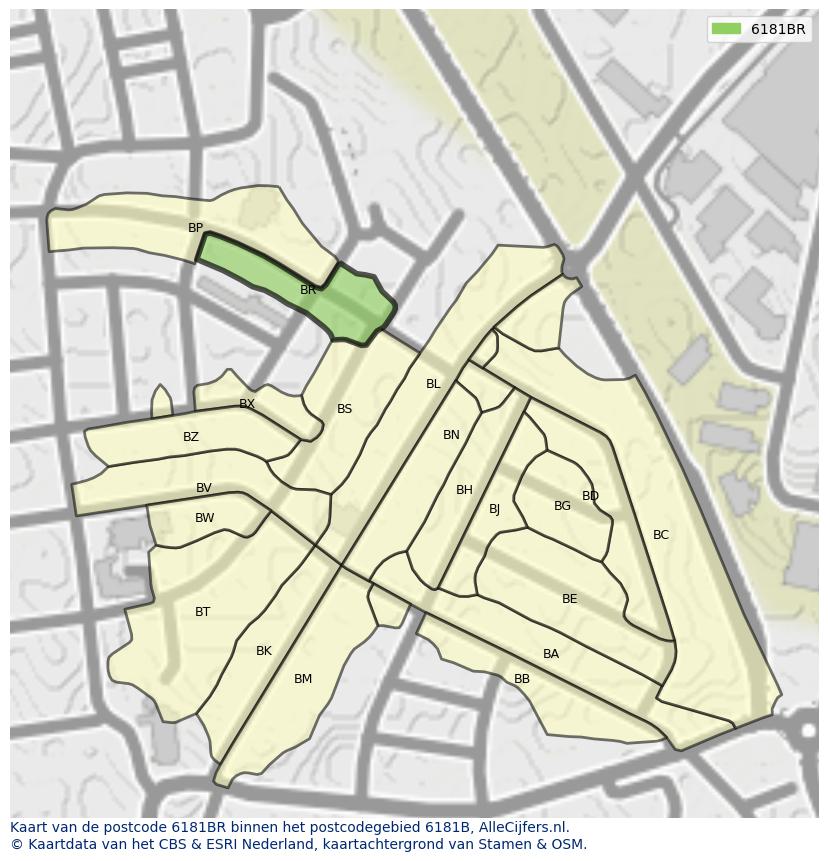 Afbeelding van het postcodegebied 6181 BR op de kaart.