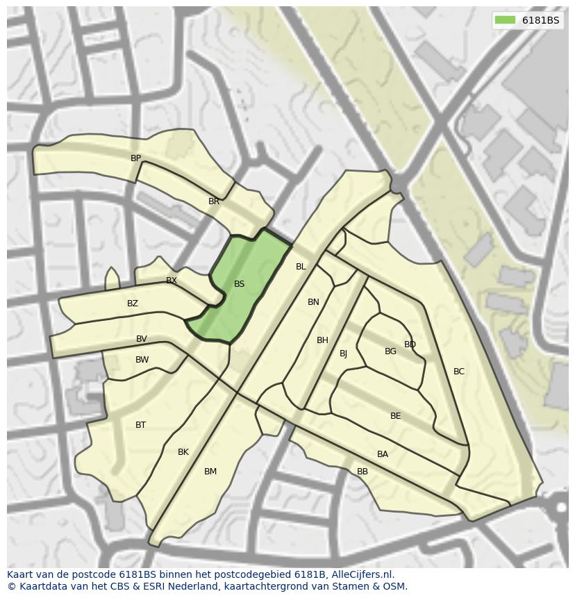 Afbeelding van het postcodegebied 6181 BS op de kaart.