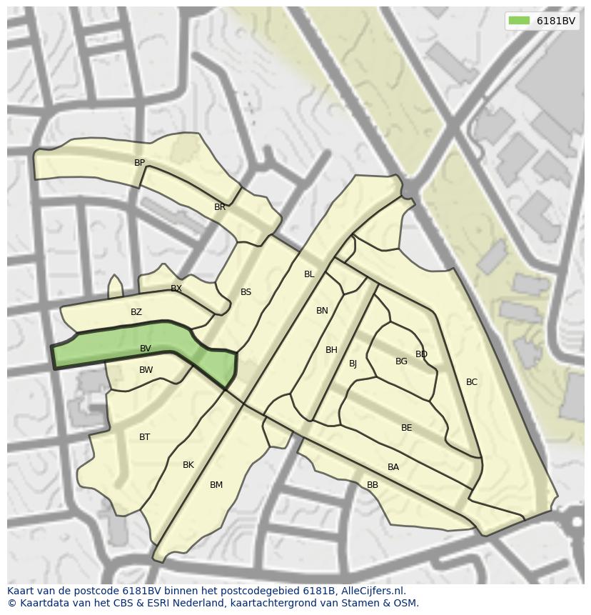 Afbeelding van het postcodegebied 6181 BV op de kaart.
