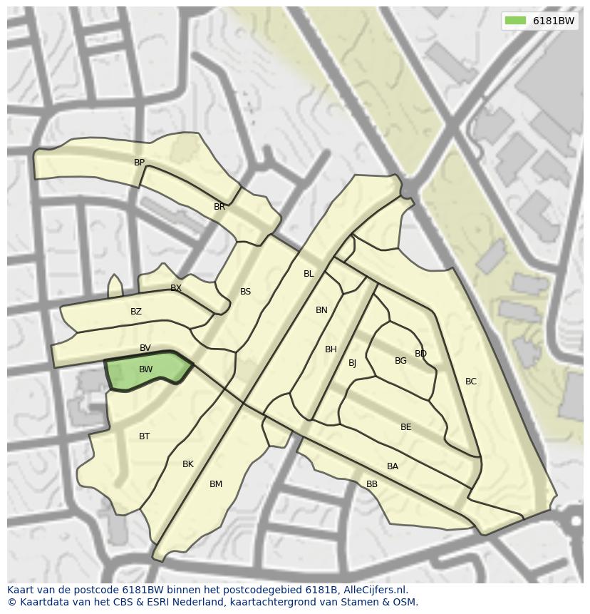 Afbeelding van het postcodegebied 6181 BW op de kaart.