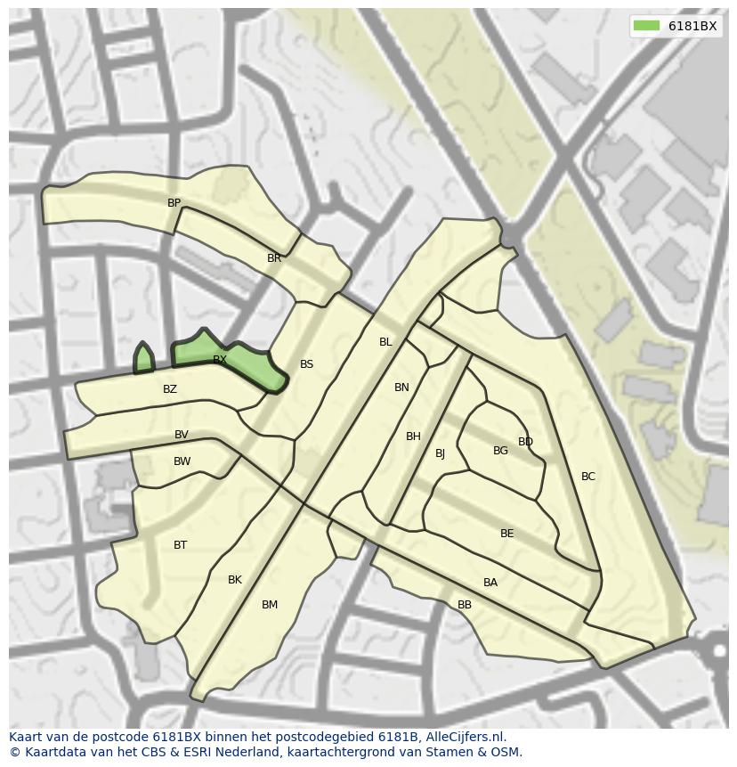 Afbeelding van het postcodegebied 6181 BX op de kaart.