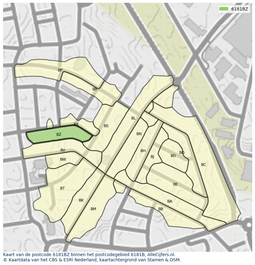 Afbeelding van het postcodegebied 6181 BZ op de kaart.