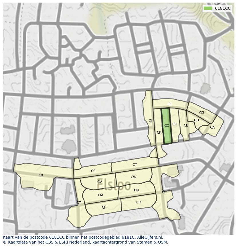 Afbeelding van het postcodegebied 6181 CC op de kaart.