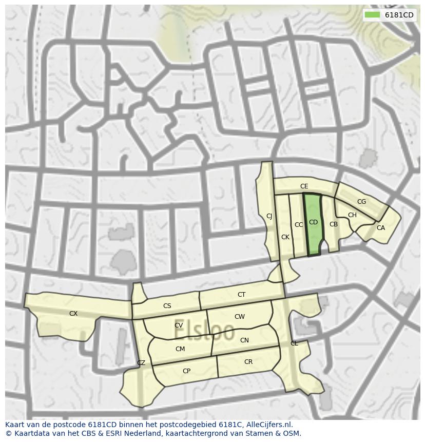 Afbeelding van het postcodegebied 6181 CD op de kaart.