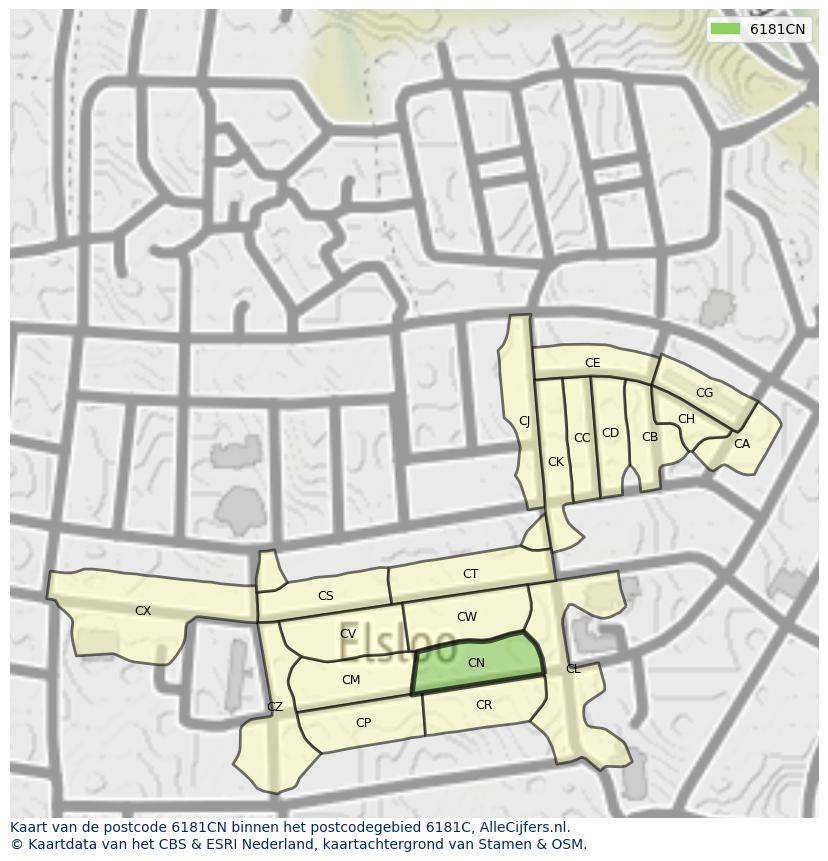 Afbeelding van het postcodegebied 6181 CN op de kaart.