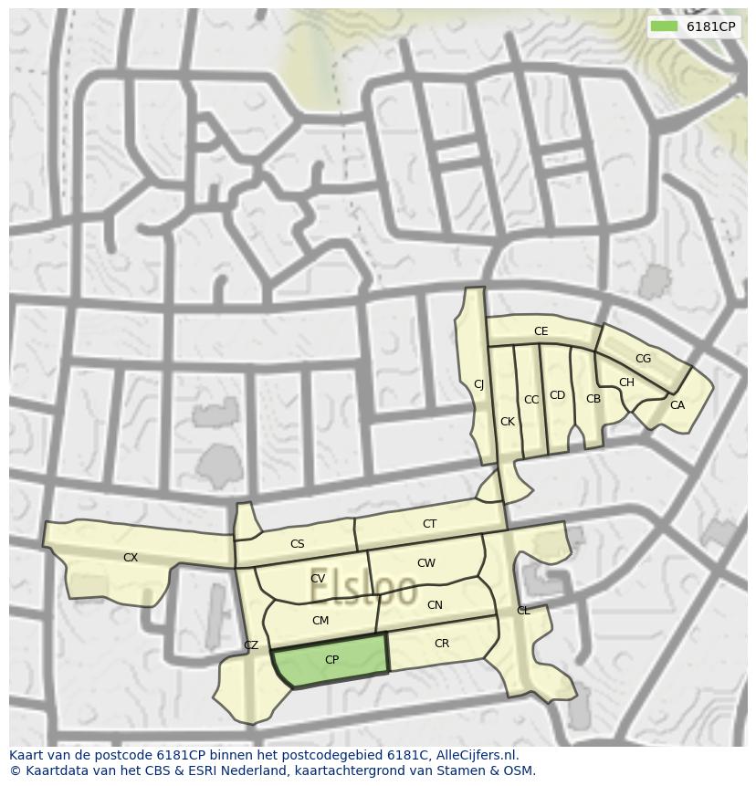 Afbeelding van het postcodegebied 6181 CP op de kaart.