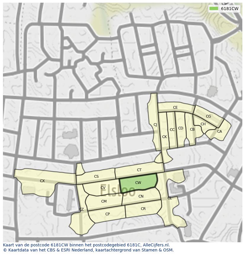 Afbeelding van het postcodegebied 6181 CW op de kaart.