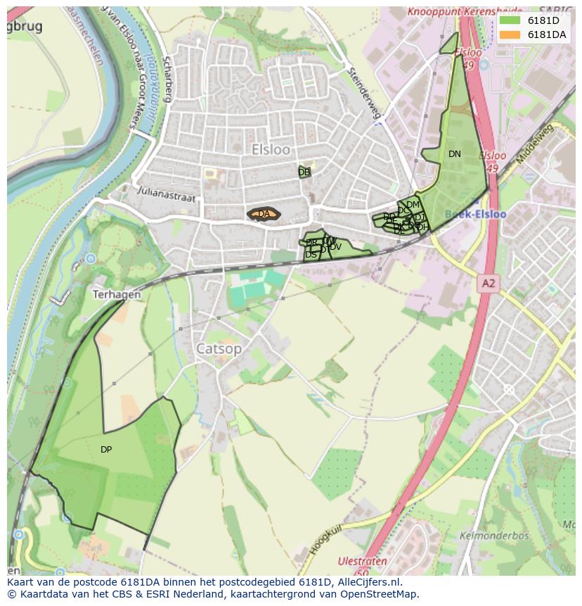 Afbeelding van het postcodegebied 6181 DA op de kaart.