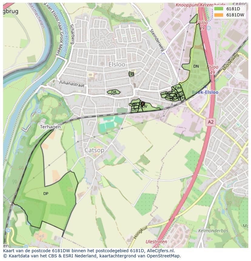 Afbeelding van het postcodegebied 6181 DW op de kaart.