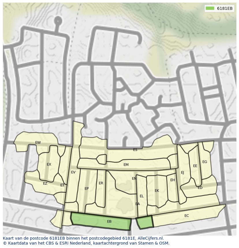 Afbeelding van het postcodegebied 6181 EB op de kaart.