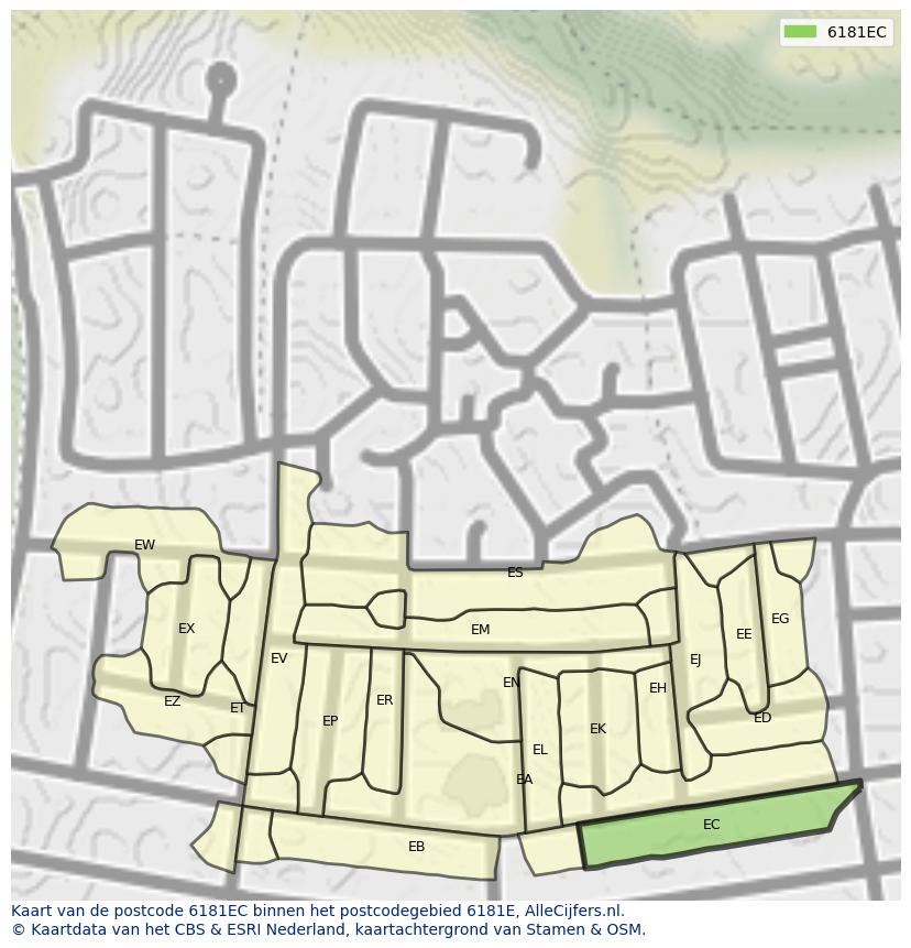 Afbeelding van het postcodegebied 6181 EC op de kaart.