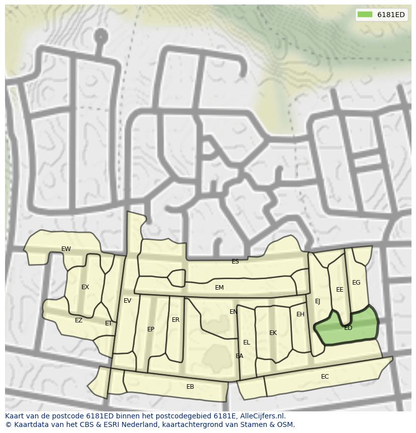 Afbeelding van het postcodegebied 6181 ED op de kaart.