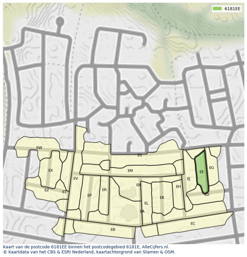 Afbeelding van het postcodegebied 6181 EE op de kaart.