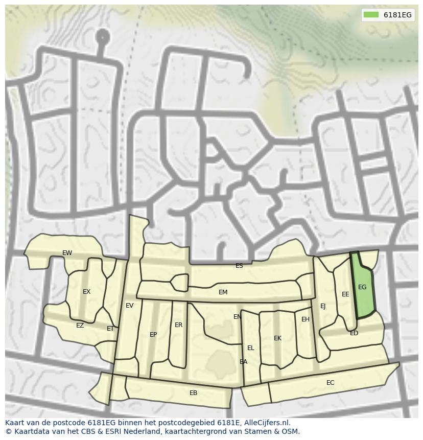 Afbeelding van het postcodegebied 6181 EG op de kaart.