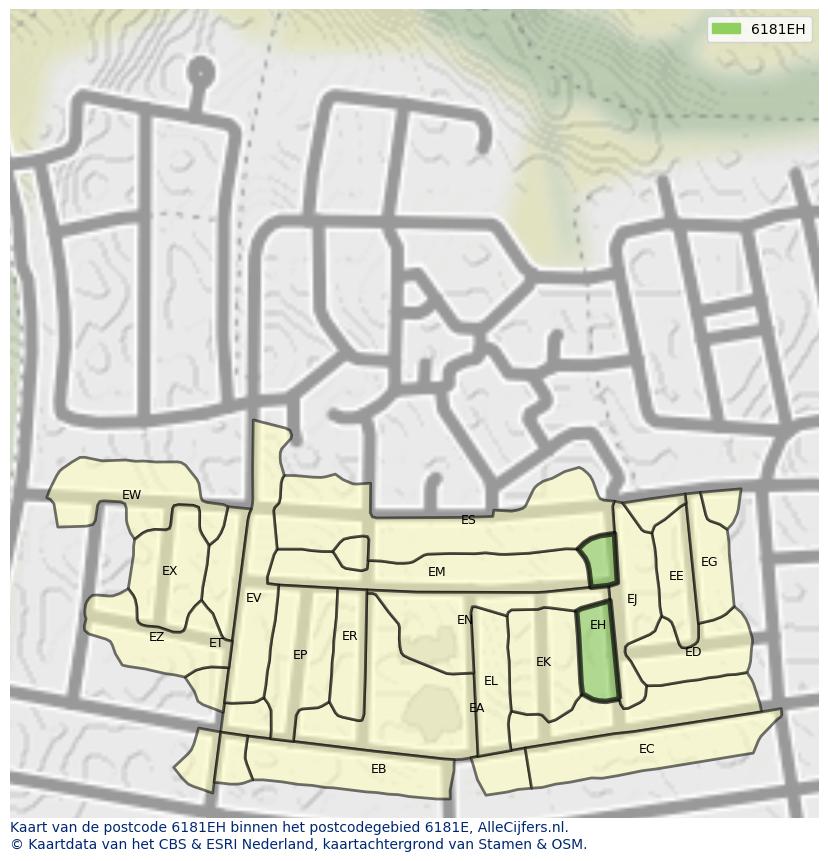 Afbeelding van het postcodegebied 6181 EH op de kaart.