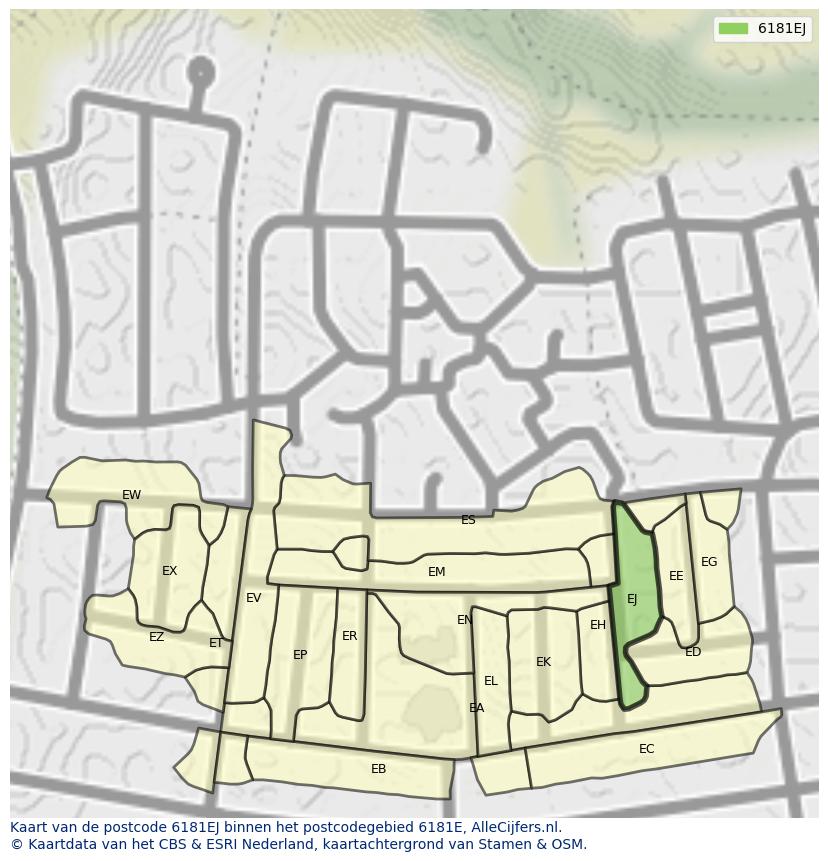 Afbeelding van het postcodegebied 6181 EJ op de kaart.