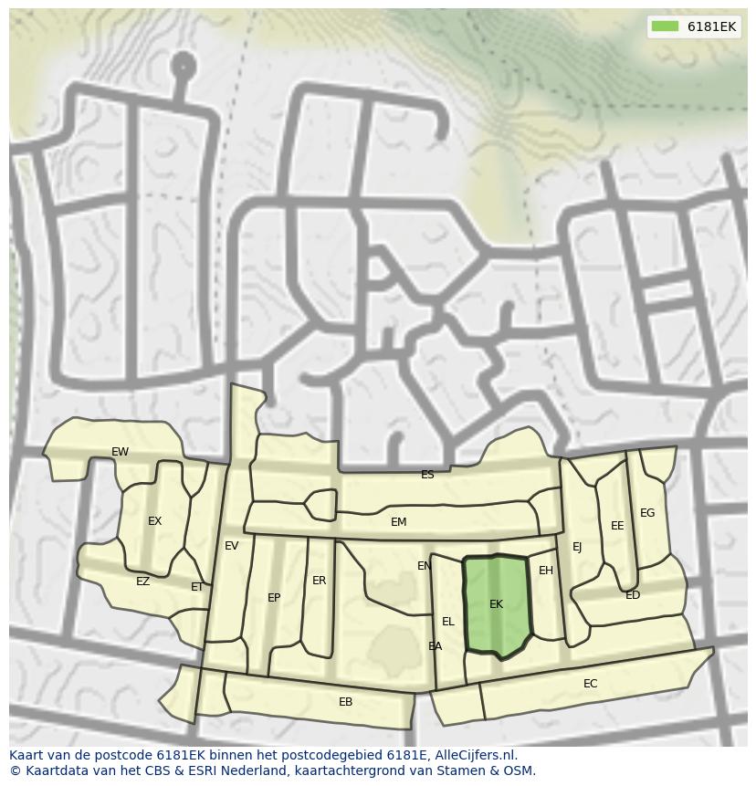 Afbeelding van het postcodegebied 6181 EK op de kaart.