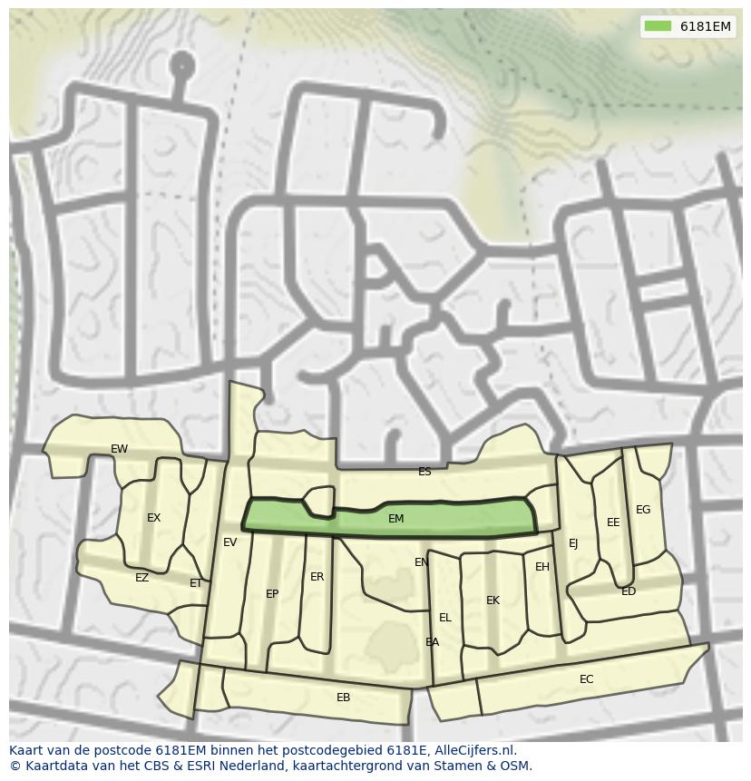 Afbeelding van het postcodegebied 6181 EM op de kaart.