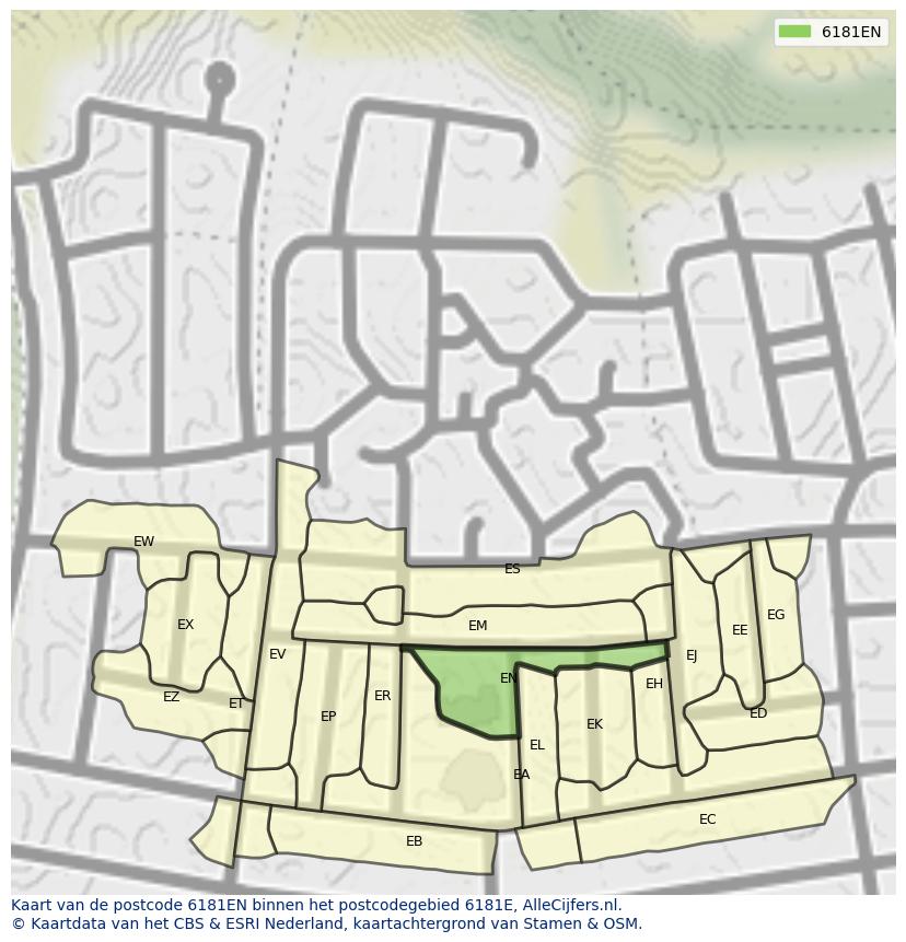 Afbeelding van het postcodegebied 6181 EN op de kaart.