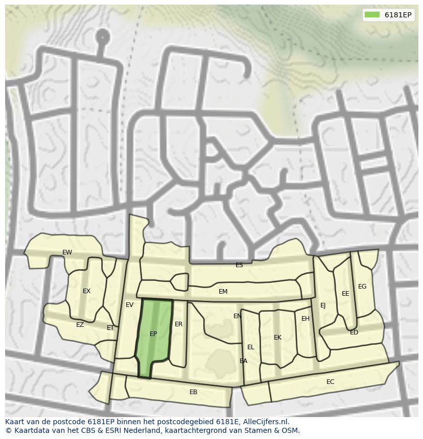 Afbeelding van het postcodegebied 6181 EP op de kaart.