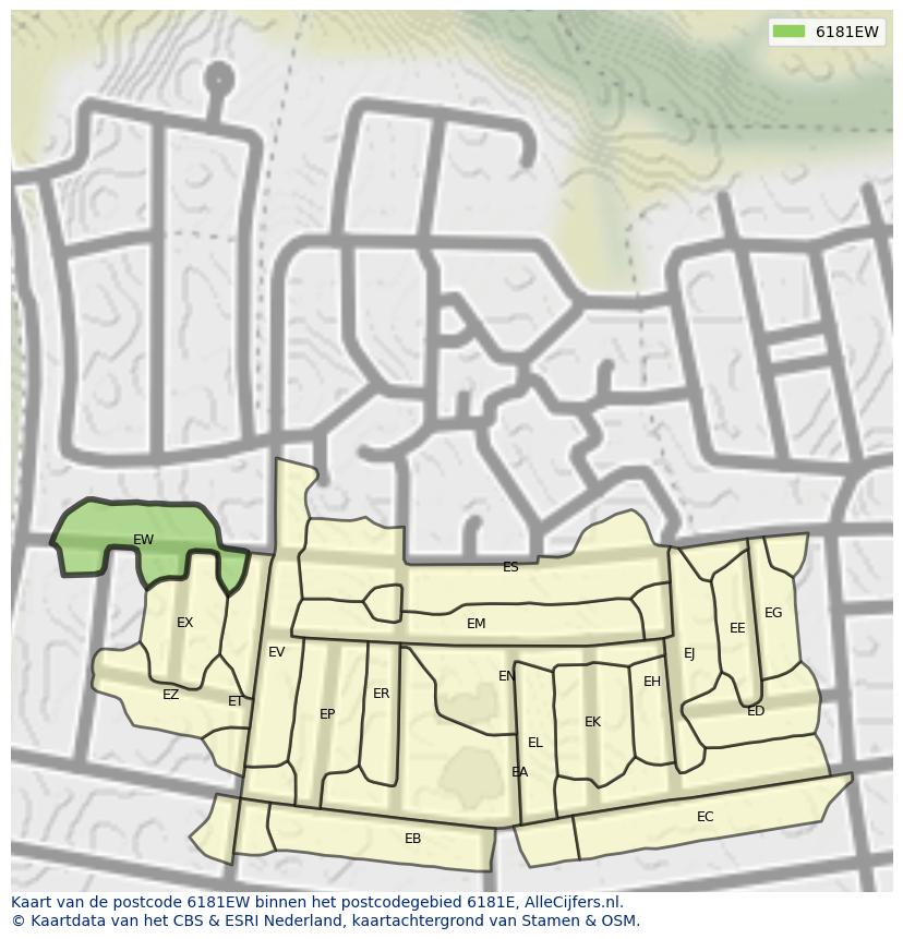 Afbeelding van het postcodegebied 6181 EW op de kaart.
