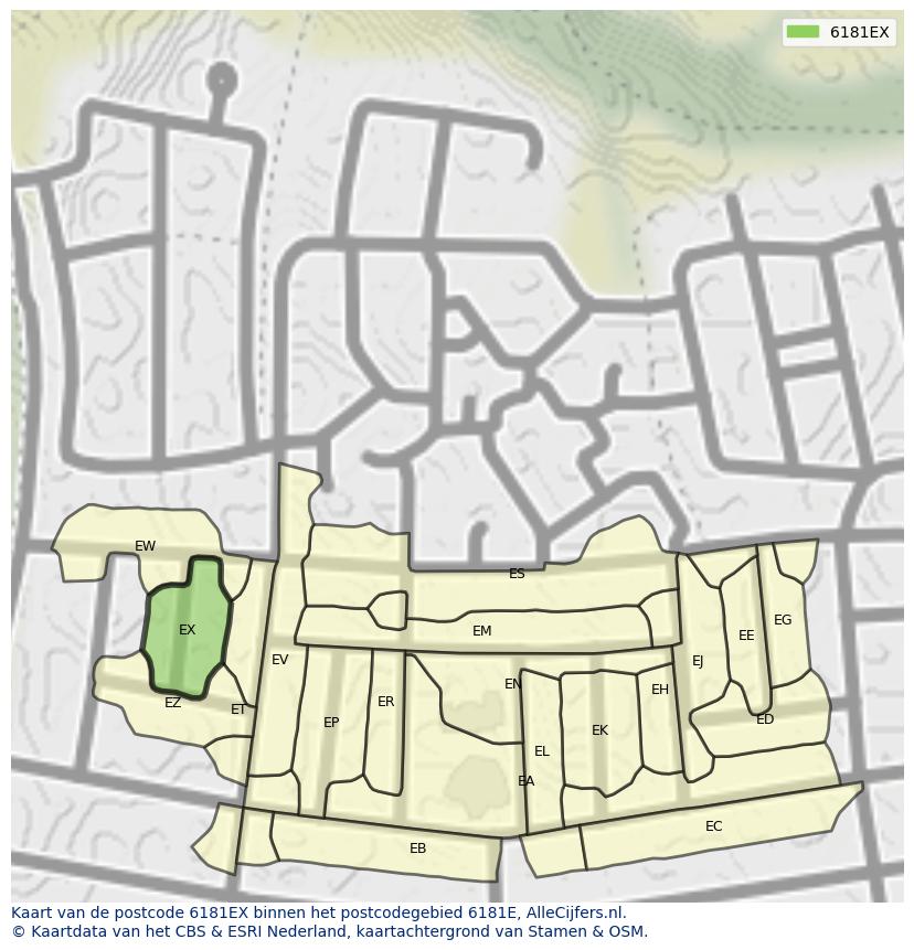 Afbeelding van het postcodegebied 6181 EX op de kaart.