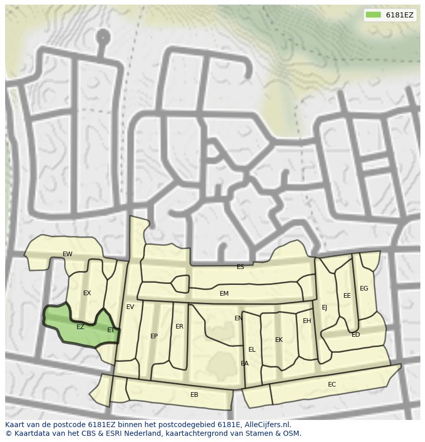 Afbeelding van het postcodegebied 6181 EZ op de kaart.