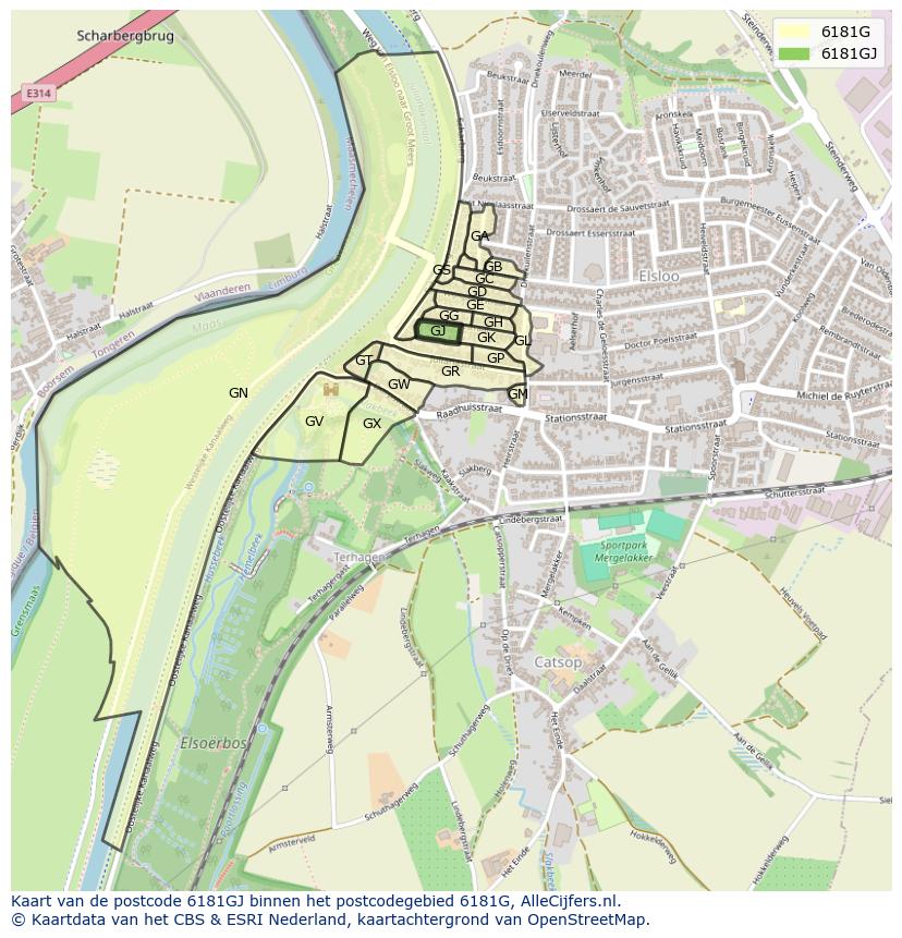 Afbeelding van het postcodegebied 6181 GJ op de kaart.