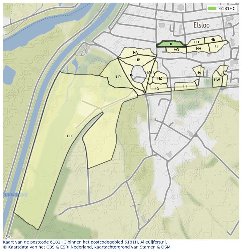 Afbeelding van het postcodegebied 6181 HC op de kaart.