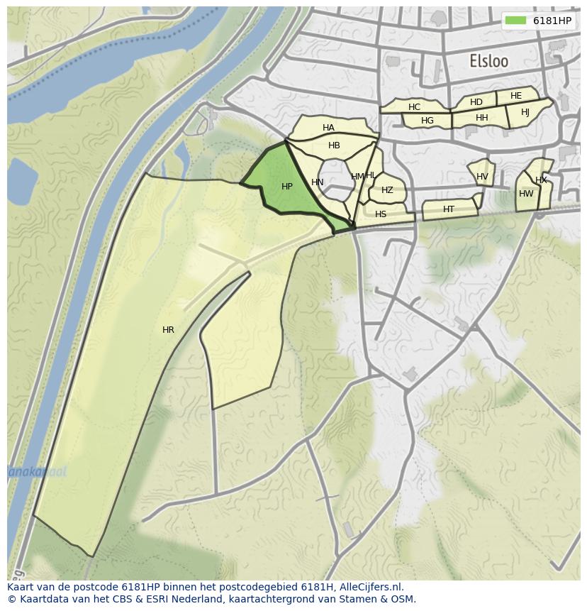 Afbeelding van het postcodegebied 6181 HP op de kaart.