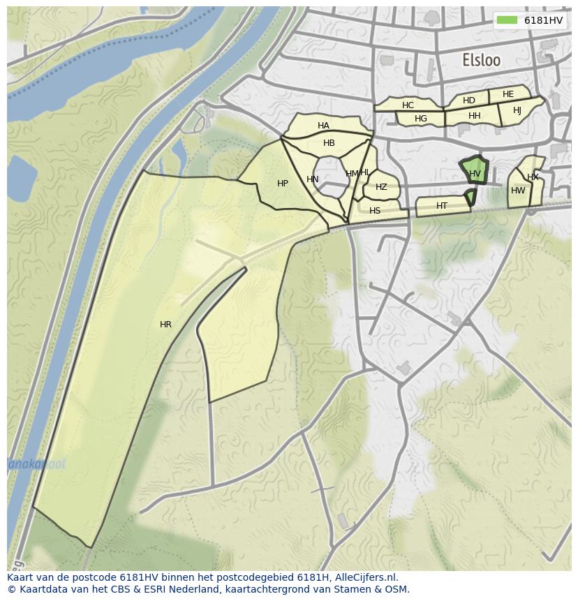 Afbeelding van het postcodegebied 6181 HV op de kaart.