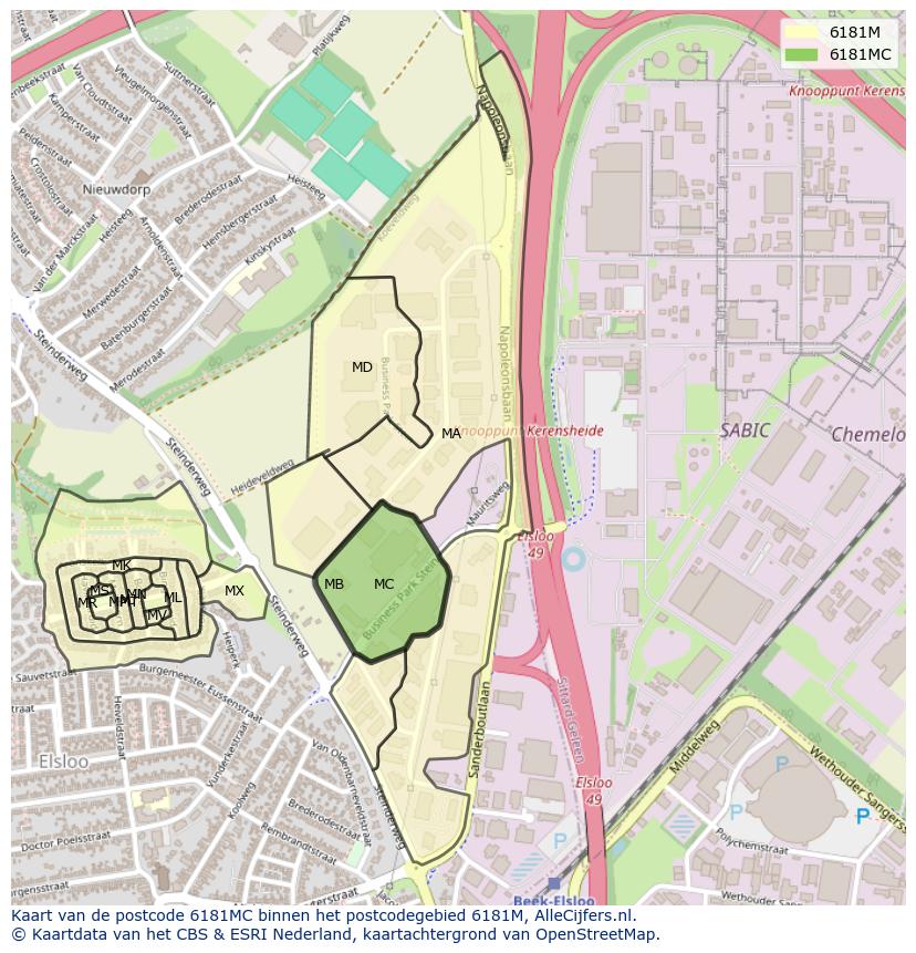 Afbeelding van het postcodegebied 6181 MC op de kaart.