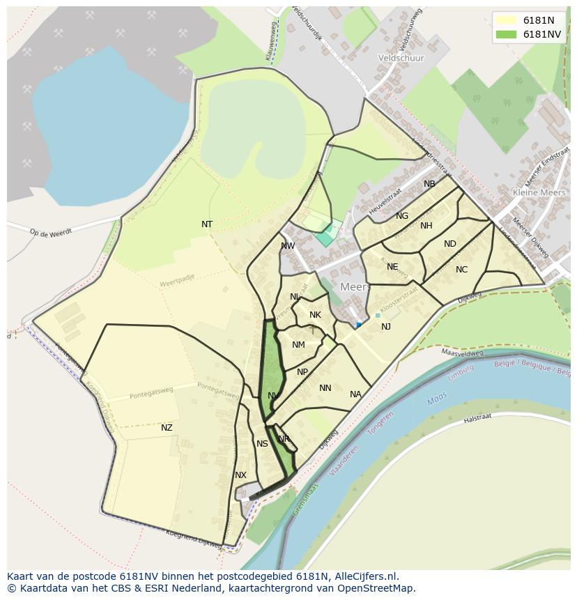 Afbeelding van het postcodegebied 6181 NV op de kaart.