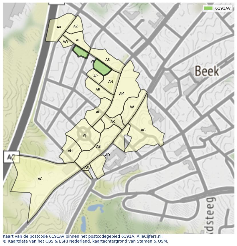 Afbeelding van het postcodegebied 6191 AV op de kaart.