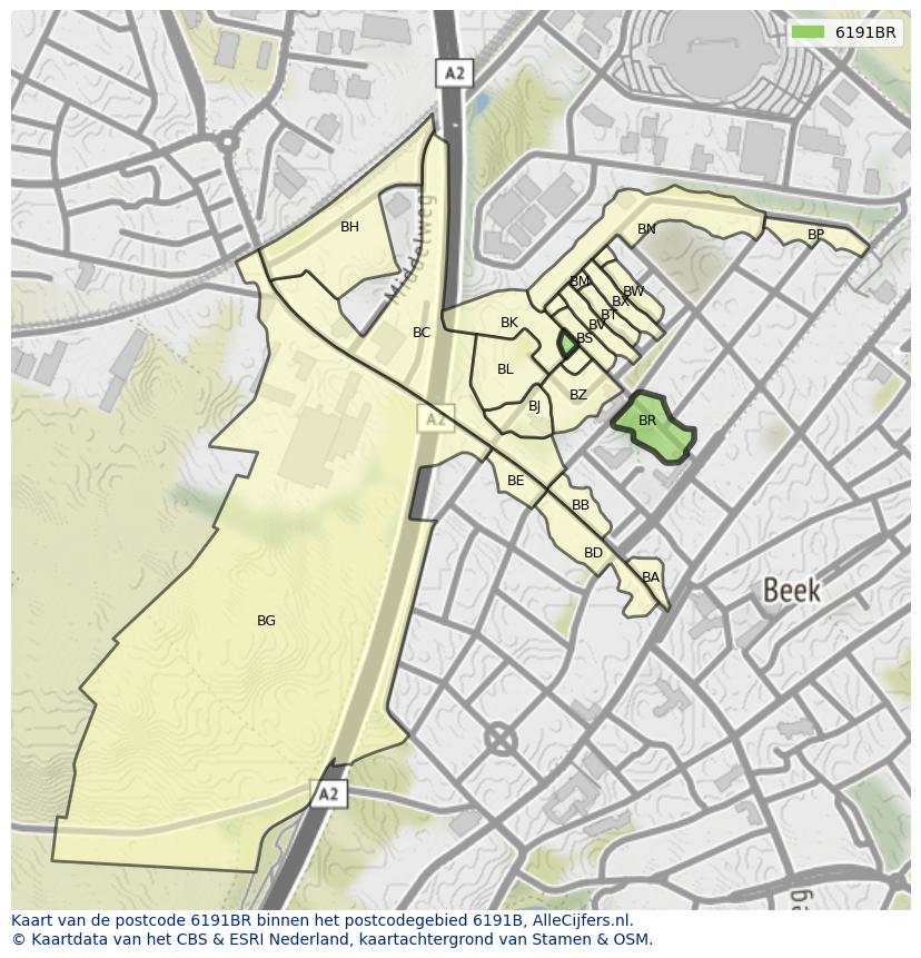Afbeelding van het postcodegebied 6191 BR op de kaart.