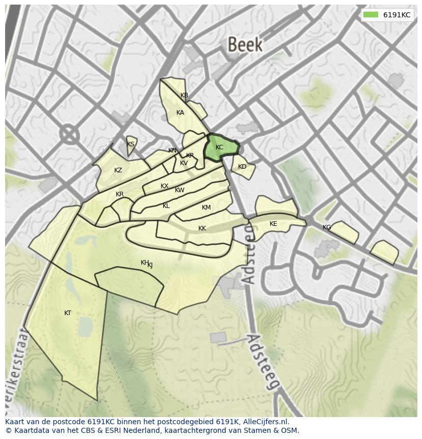 Afbeelding van het postcodegebied 6191 KC op de kaart.