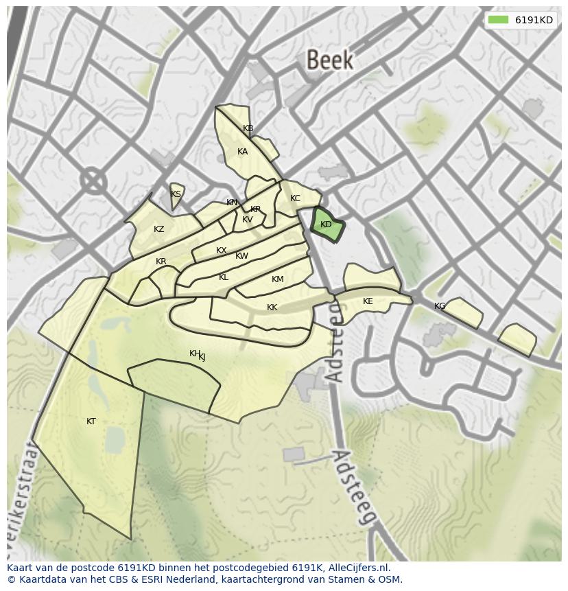 Afbeelding van het postcodegebied 6191 KD op de kaart.